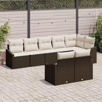 8-teiliges Garten-Essensemble mit Kissen Braun Poly Rattan