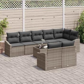 ARDEBO.de - 8-teiliges Gartentischset mit Kissen in Schwarz aus Poly-Rattan