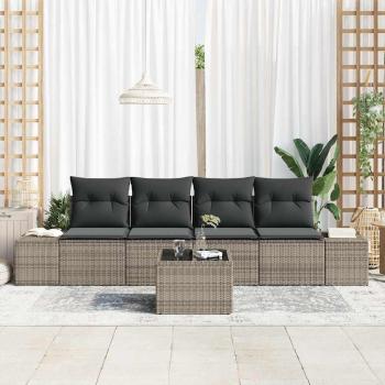5-teiliges Garten Sofa Set mit Kissen Grau Poly-Rattan
