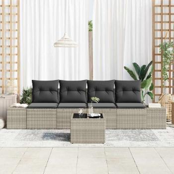 5-teiliges Garten Sofa Set mit Kissen Hellgrau Poly-Rattan