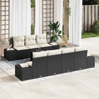 ARDEBO.de - 8-teiliges Garten-Sofa-Set mit Kissen Schwarz Poly Rattan