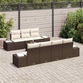 8-teiliges Garten Sofa Set mit Kissen Braun Poly Rattan