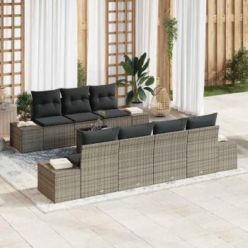 ARDEBO.de - 8-teiliges Garten Sofa Set mit Kissen Grau Poly Rattan