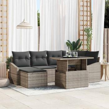 ARDEBO.de - 7 Teiliges Garten Sofa Set mit Kissen Grau Poly Rattan