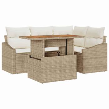 5-teiliges Garten Sofa Set mit Kissen Beige Poly Rattan
