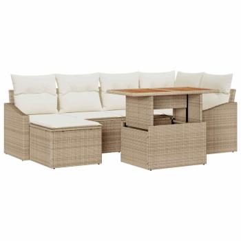 7-teiliges Garten Sofa Set mit Kissen Beige Poly Rattan