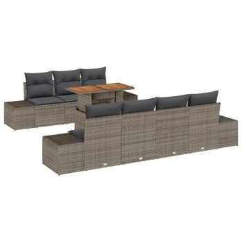 8-teiliges Garten Sofa Set mit Kissen Grau Poly Rattan