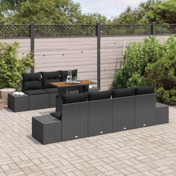 8-teiliges Garten-Sofa-Set mit Kissen Schwarz Poly-Rattan