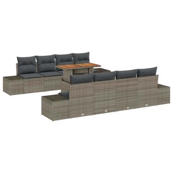 7-teiliges Garten-Sofa-Set mit Kissen Grau Poly Rattan