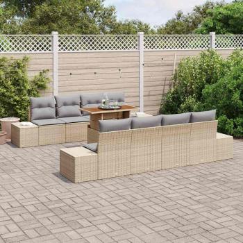 7-teiliges Garten Sofa Set mit Kissen Beige Poly Rattan
