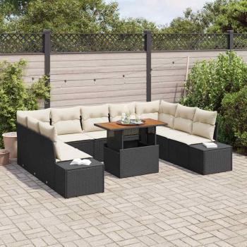 ARDEBO.de - 10-teiliges Garten Sofa Set mit Kissen Schwarz Poly Rattan