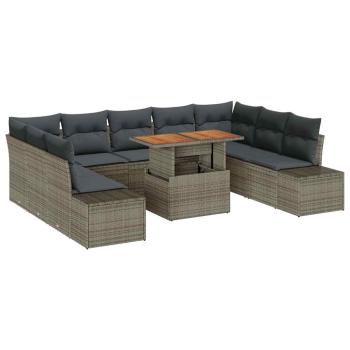10-teiliges Garten-Sofa-Set mit Kissen Grau Poly Rattan