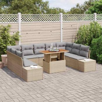 ARDEBO.de - 10-teiliges Garten Sofa Set mit Kissen Beige Poly Rattan