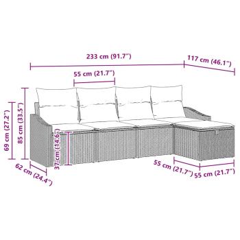 5-teiliges Garten-Sofa-Set mit Kissen Hellgraues Poly-Rattan