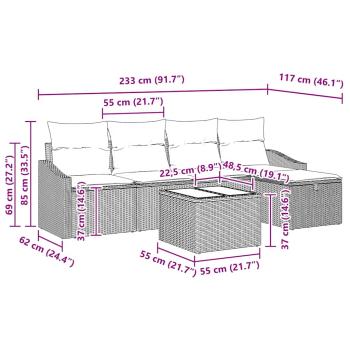 6-teiliges Garten-Sofa-Set mit Kissen Grau Poly-Rattan