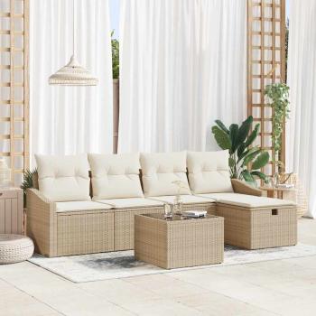 ARDEBO.de - 6-teiliges Garten Sofa Set mit Kissen Beige Poly Rattan