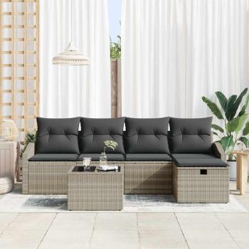 6-teiliges Garten Sofa Set mit Kissen in Hellgrau aus Poly Rattan