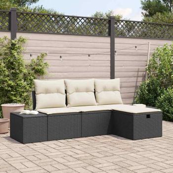 ARDEBO.de - 4-teiliges Garten Sofa Set mit Kissen Schwarz Poly Rattan