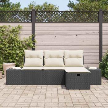4-teiliges Garten Sofa Set mit Kissen Schwarz Poly Rattan