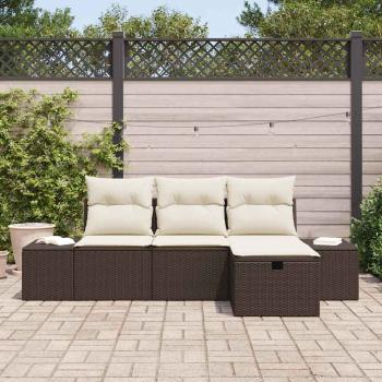 4-teiliges Garten Sofa Set mit Kissen in Braun Poly Rattan