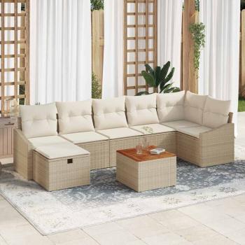 ARDEBO.de - 8-teiliges Garten Sofa Set mit Kissen Beige Poly Rattan
