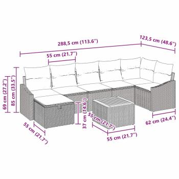 8-teiliges Garten Sofa Set mit Kissen Beige Poly Rattan
