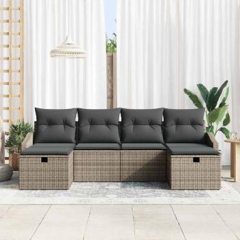 ARDEBO.de - 6-teiliges Garten-Sofa-Set mit Kissen in Grau aus Poly-Rattan