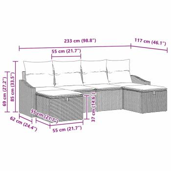 6-teiliges Garten-Sofa-Set mit Kissen in Grau aus Poly-Rattan