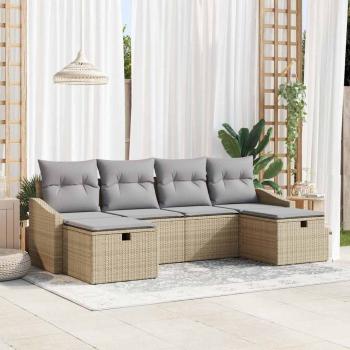 ARDEBO.de - 6-teiliges Garten Sofa Set mit Kissen Beige Poly Rattan