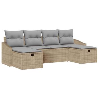 6-teiliges Garten Sofa Set mit Kissen Beige Poly Rattan