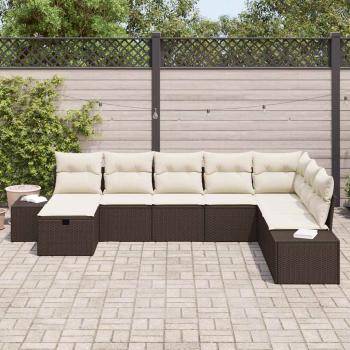 8-teiliges Garten-Sofa-Set mit Kissen, braunes Poly-Rattan