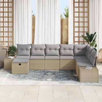 8-teiliges Garten Sofa Set mit Kissen Beige Poly Rattan