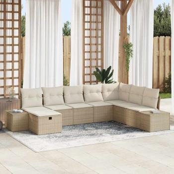 ARDEBO.de - 8-teiliges Garten-Sofa-Set mit Kissen Beige Poly Rattan