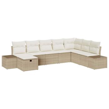 8-teiliges Garten-Sofa-Set mit Kissen Beige Poly Rattan