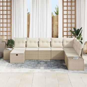 8-teiliges Garten-Sofa-Set mit Kissen Beige Poly Rattan