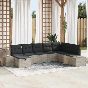 ARDEBO.de - 8-teiliges Garten Sofa Set mit Kissen Hellgrau Poly Rattan