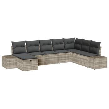 8-teiliges Garten Sofa Set mit Kissen Hellgrau Poly Rattan