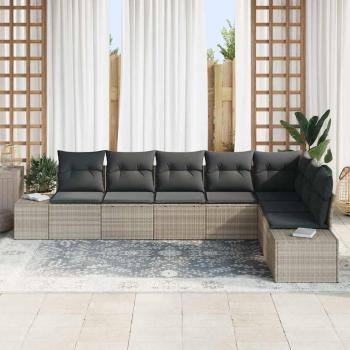 8-teiliges Garten Sofa Set mit Kissen Hellgrau Poly Rattan