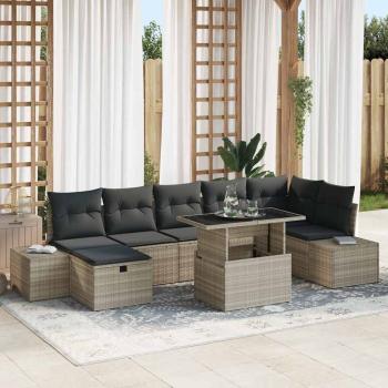 ARDEBO.de - 8-teiliges Garten-Sofa-Set mit Kissen in Hellgrau Poly-Rattan
