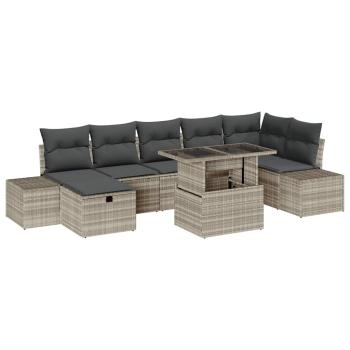 8-teiliges Garten-Sofa-Set mit Kissen in Hellgrau Poly-Rattan