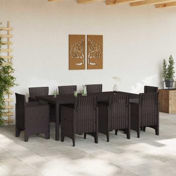 9-teiliges Garten-Essgruppen-Set Braun Poly Rattan
