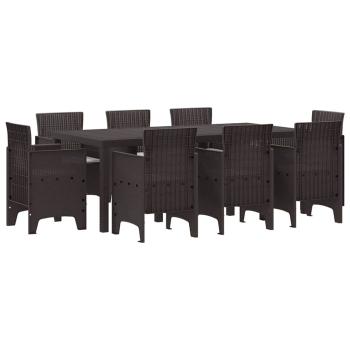 9-teiliges Garten Essset mit Kissen, braunes Poly-Rattan