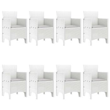 9-teiliges Garten Esszimmer Set mit Kissen Weiß Poly Rattan