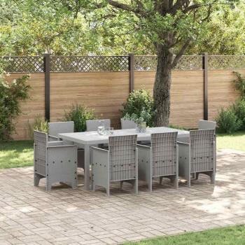 ARDEBO.de - 9-teilige Garten-Essgruppe mit Kissen in Hellgrau Poly-Rattan