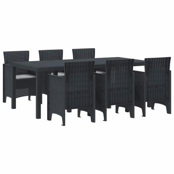 7-teiliges Garten Esszimmer Set mit Kissen Anthrazit Poly-Rattan