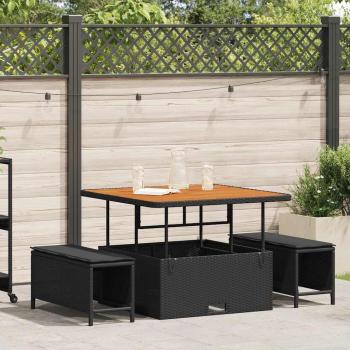 ARDEBO.de - 3-teiliges Garten Esszimmer Set mit Kissen Schwarz Poly Rattan Akazie