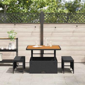 3-teiliges Garten Esszimmer Set mit Kissen Schwarz Poly Rattan Akazie