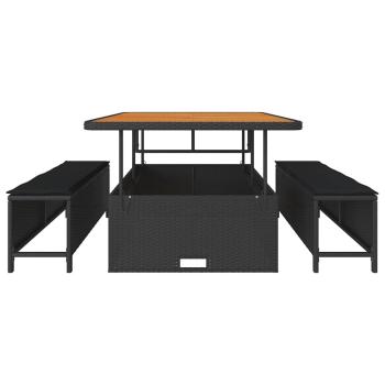 3-teiliges Garten Esszimmer Set mit Kissen Schwarz Poly Rattan Akazie