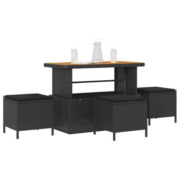 4-teiliges Garten Essset mit Kissen Schwarz Poly Rattan Akazie