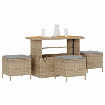 4-teilige Garten Essgruppe mit Kissen Beige Poly Rattan Akazie